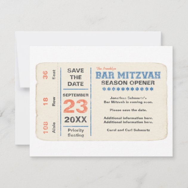 Sports Star Bar Mitzvah Save the Date Card, Blue (front side)