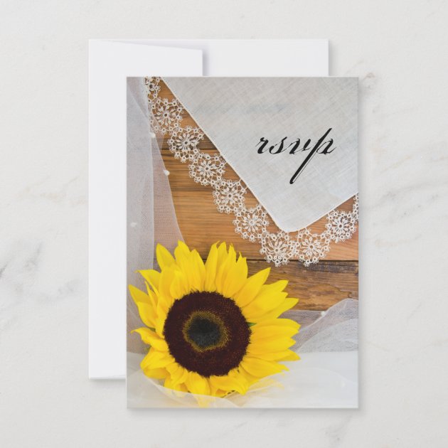 Sunflower and Lace Country Wedding RSVP Card
