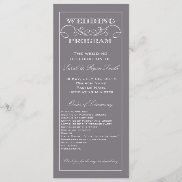 Chic Modern Gray Swirl Wedding Program