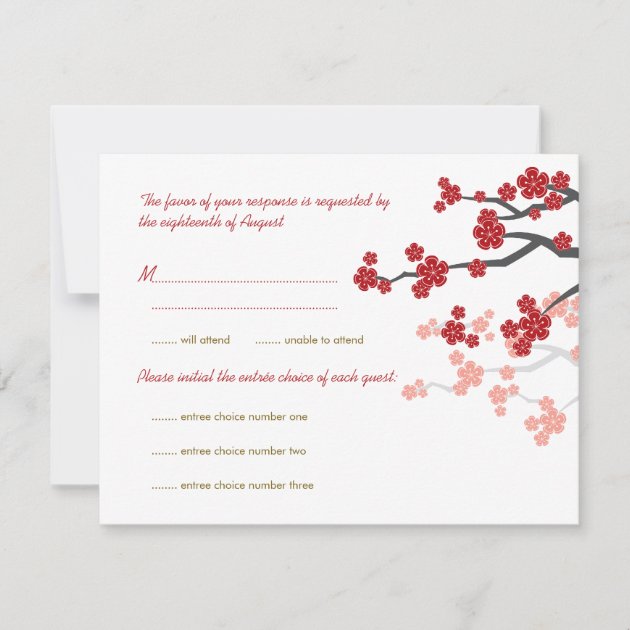 Sakura Double Happiness Chinese Wedding RSVP Card (front side)
