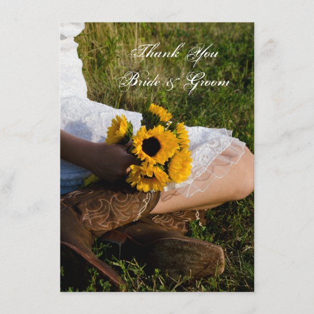 Bride Cowboy Boots Sunflowers Flat Thank You Notes