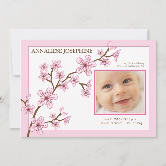 Cherry Blossom Girl Birth Announcement : baby pink