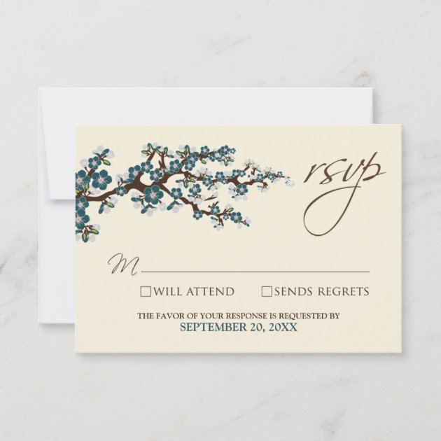 Cherry Blossoms RSVP Card (teal)