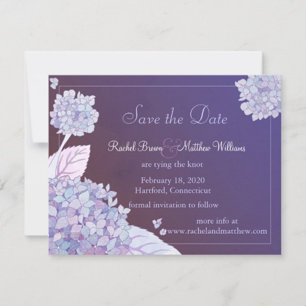 Purple Hydrangeas Floral Wedding Save the Date