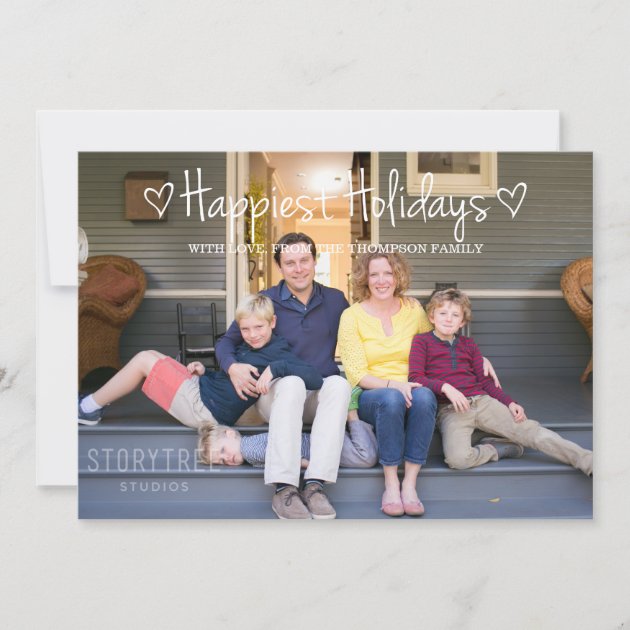 White Happiest Holidays Photo Flat Card (front side)