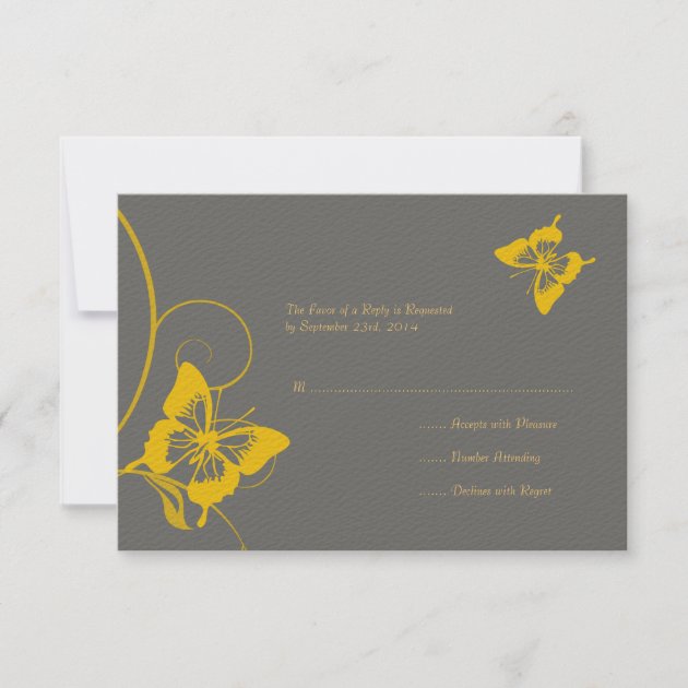 Gray and Yellow Butterfly Wedding RSVP