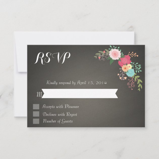 Chalkboard floral RSVP Cards (front side)