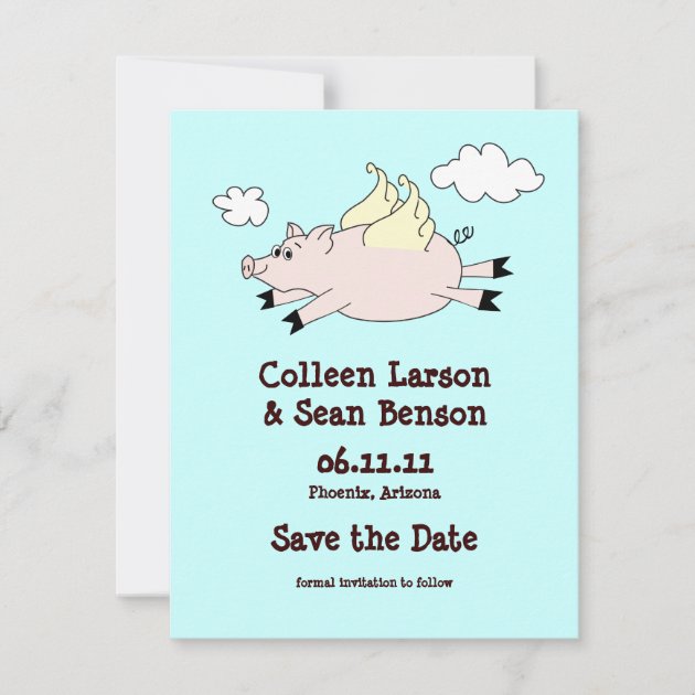 Flying Pig Save the Date, Solid Back Save The Date