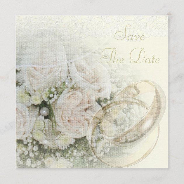 Wedding Bands, Roses, Doves & Lace Save The Date