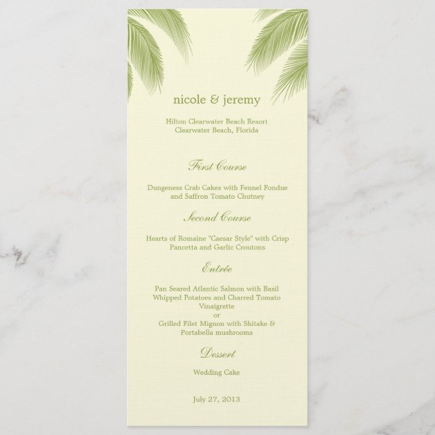 Palm Beach Wedding Menu Card - Green