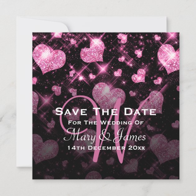 Elegant Wedding Save The Date Glitter Heart Pink