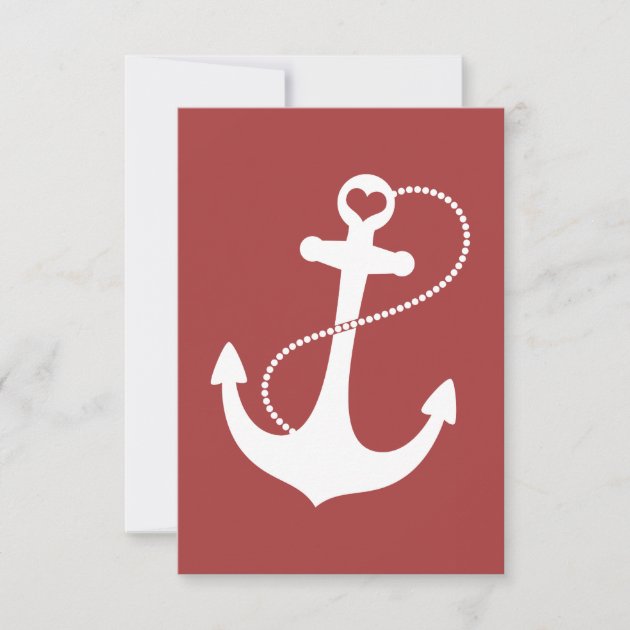 Red Heart Anchor Nautical Wedding RSVP (front side)