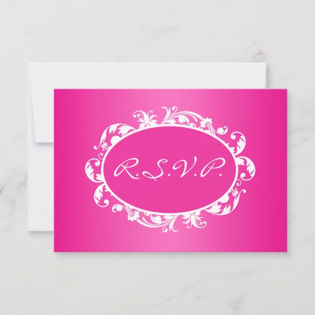 Hot Pink Flourish Swirl Frame RSVP Card