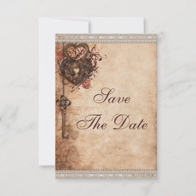Vintage Hearts Lock and Key Wedding Save The Date