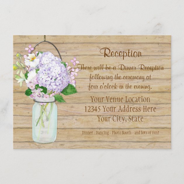 Rustic Country Mason Jar Floral Lavender Hydrangea Enclosure Card