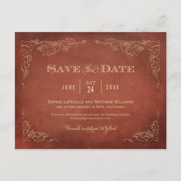 Wedding Save the Date Card | Vintage Wine