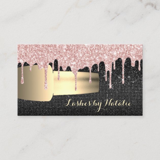 Nail Polish Rose Gold Drips Chic Black Manicurist Business Card (front side)
