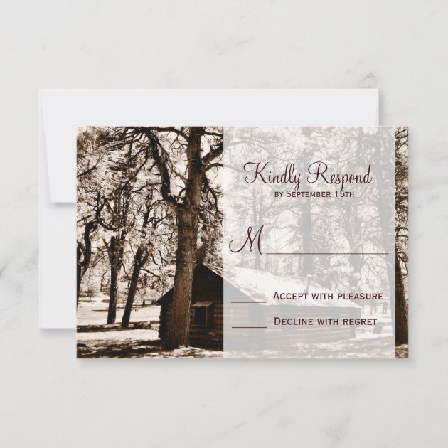 Rustic Country Log Cabin Pine Wedding RSVP Cards