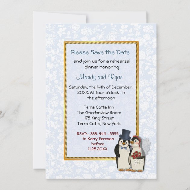 Penguin Wedding -  Rehearsal Dinner Invitation