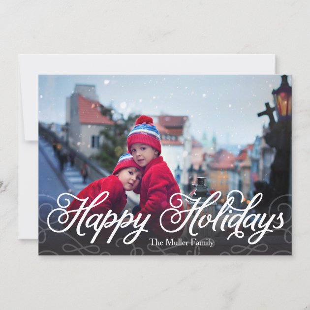 Happy Holidays Modern Full Photo Holiday Card (front side)