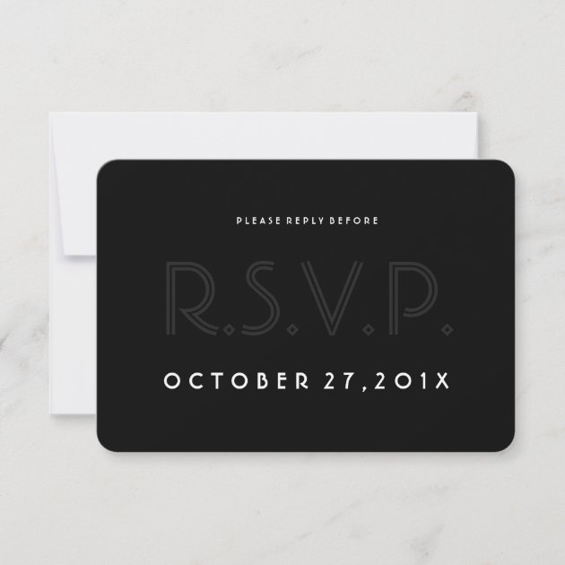 Modern Art Deco Wedding Invitation RSVP Card Black