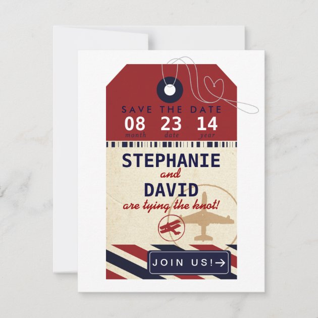 Luggage Tag Airmail Destination Wedding Save Date Save The Date