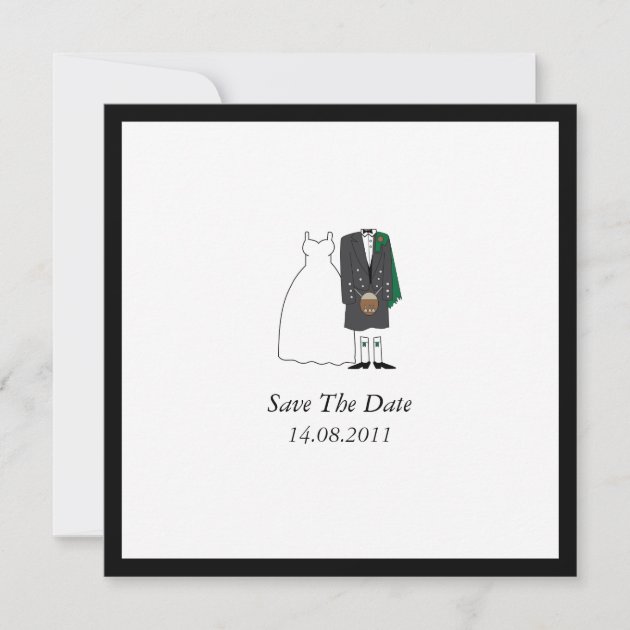 Scottish Kilt Bride & Groom Wedding Save the Date (front side)