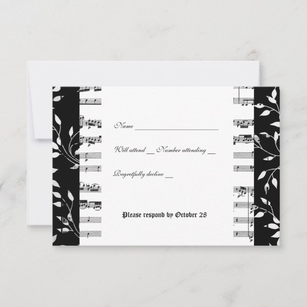 Black and White Mozart Music rsvp with envelope