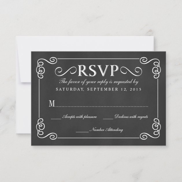 Elegant Rustic Chalkboard Wedding RSVP (front side)