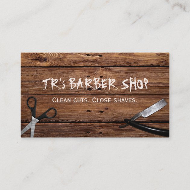 Rustic Country Barber Shop Scissors and Razor Business Card (front side)