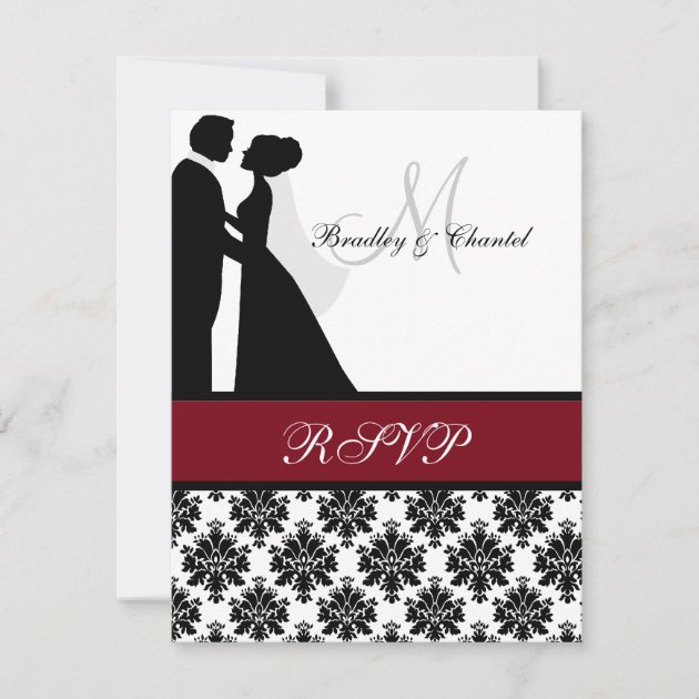 Black and Cranberry Wedding Couple RSVP Card