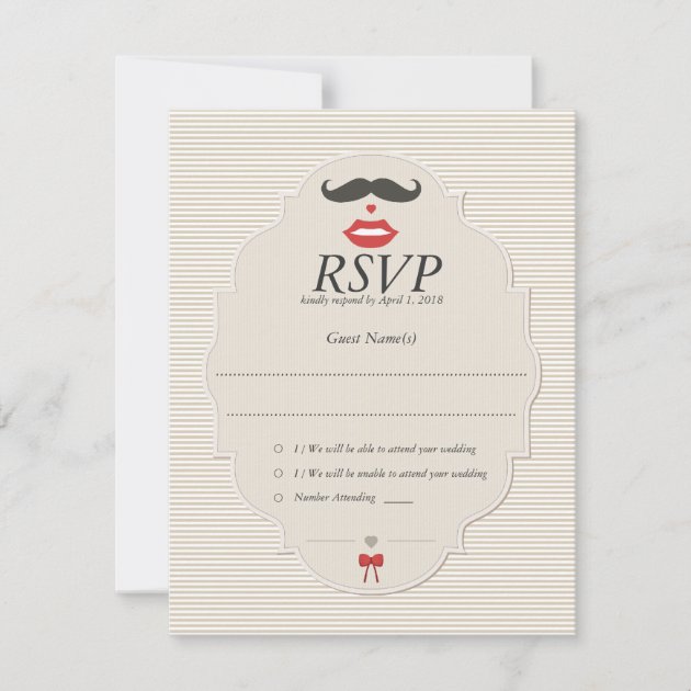 Mustache Lips Retro RSVP Wedding Card