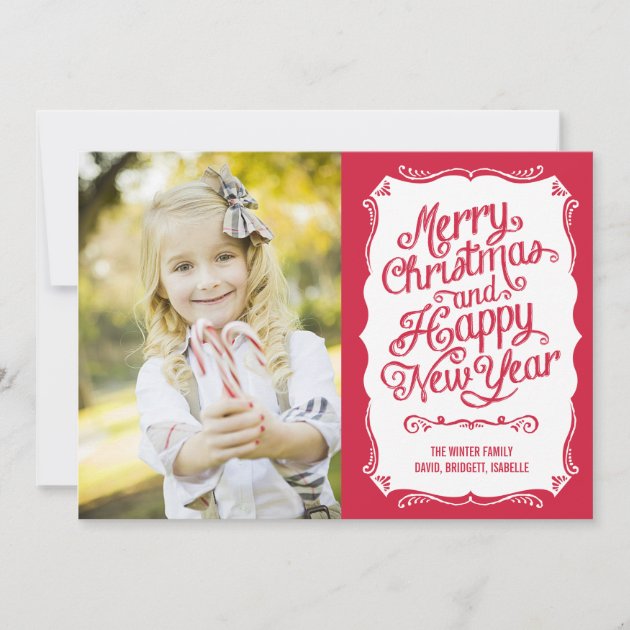 Vintage Type Holiday Photo Card - Red