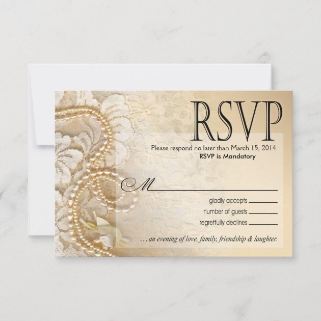 Shayla Pearls and Lace RSVP-1 | eggshell RSVP Card