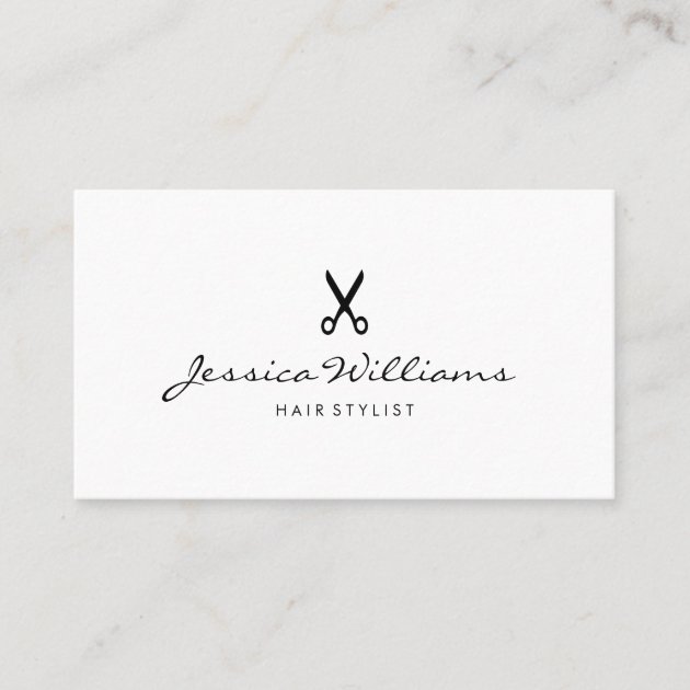 Hair Stylist Handwritten Simple Black And White Business Card (front side)