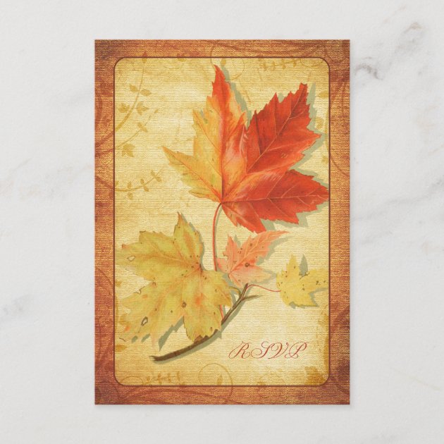 Fall Leaves Wedding Reply Card (RSVP Card) (front side)
