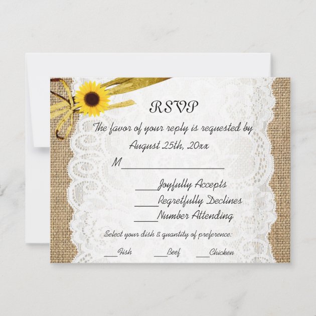Rustic Burlap Sunflower Lace Wedding RSVP Card