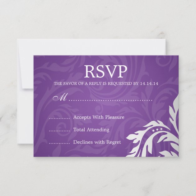 Elegant Wedding RSVP Swirly Flourish Purple