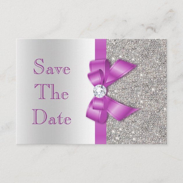 Radiant Orchid Bow & Diamonds Silver Save The Date