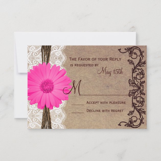 Rustic Pink Gerber Daisy Lace Wedding RSVP Cards