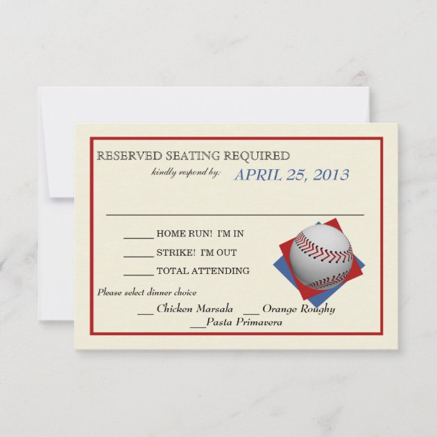 Vintage Baseball Wedding Reply RSVP Card (front side)