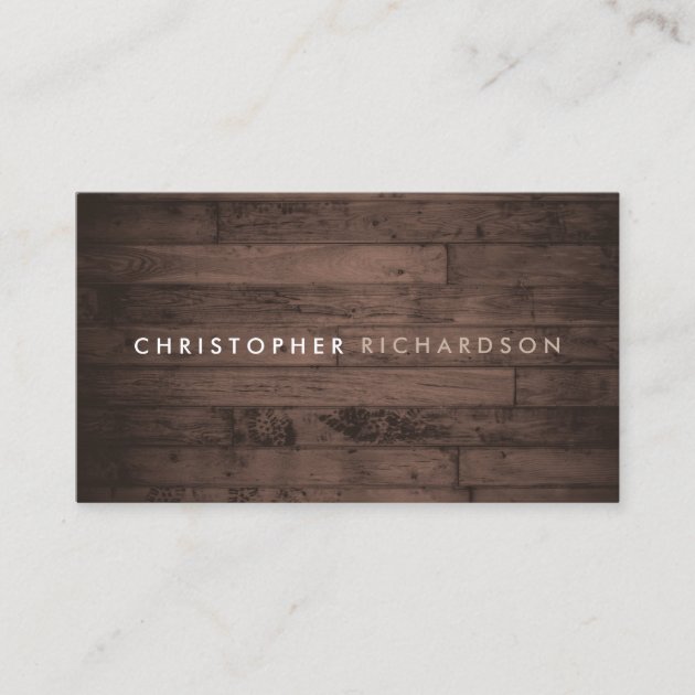 MODERN & MINIMAL on RUSTIC BROWN WOOD Business Card (front side)