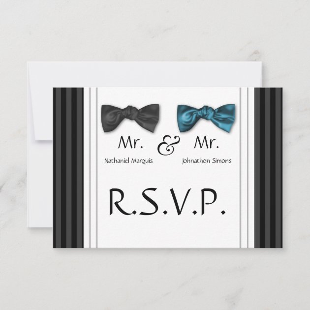 Mr & Mr Bow Ties & Pin Striped RSVP Card