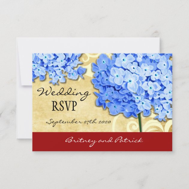 Red & Blue Vintage Hydrangea Wedding RSVP Cards