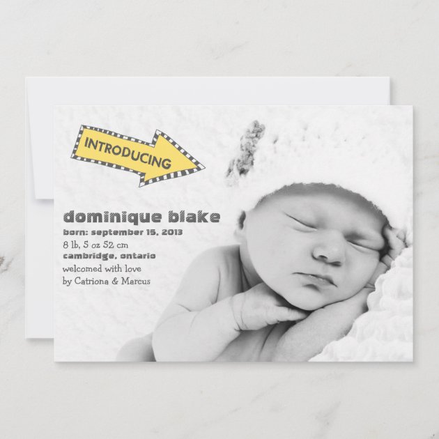 Yellow and Black Stripes Arrow Birth Announcement