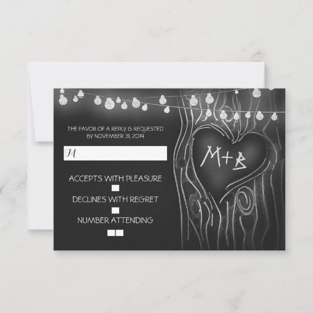 Chalkboard tree elegant wedding RSVP card (front side)