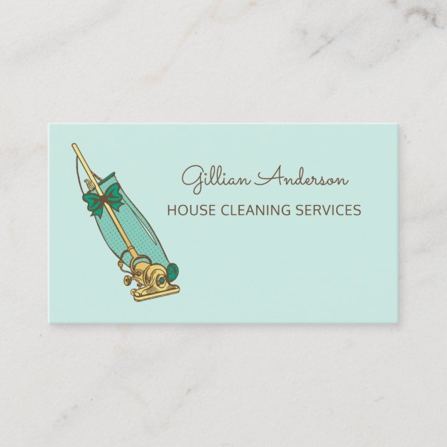 Girly Green Vacuum Cleaner House Cleaning Services Business Card (front side)