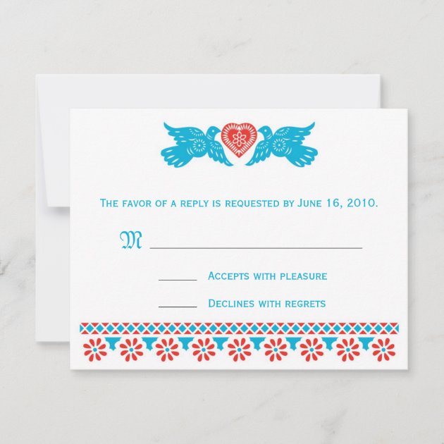Love Birds RSVP Card - red and blue