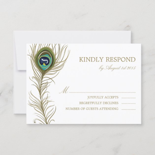 Whimsical Peacock Feather Wedding RSVP Card