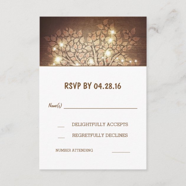 Tree Lights Rustic Wooden Wedding RSVP Cards